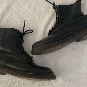 Dr. Martens Black Leather Lace-Up Ankle Boots with Yellow Stitching